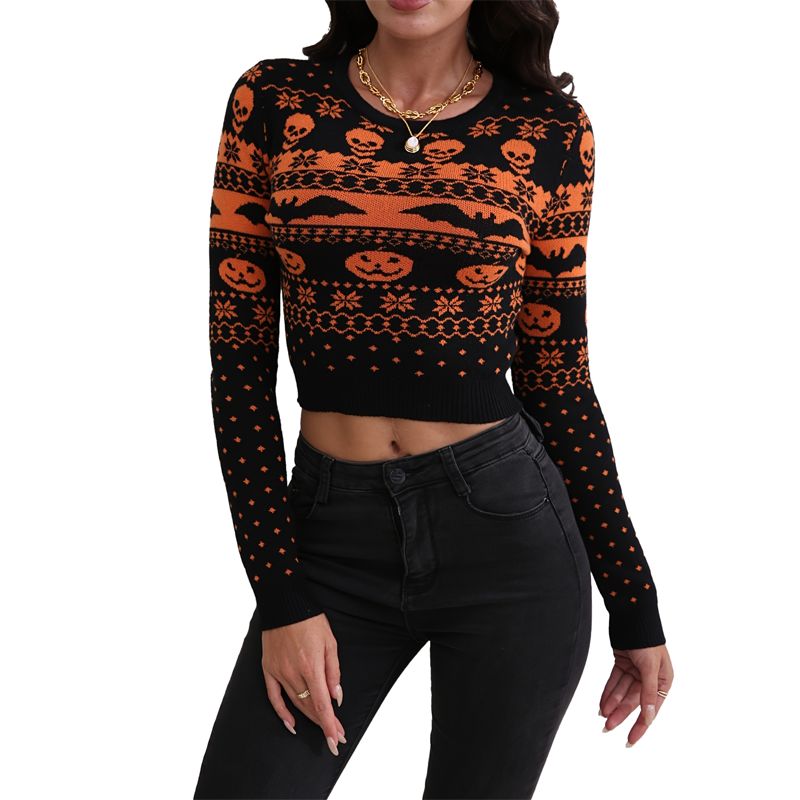 Halloween Bare Midriff mendahului wanita sweater bersatu