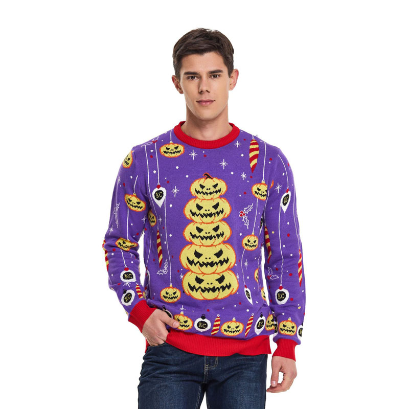 Sweater Lawatan Leher Labu Halloween