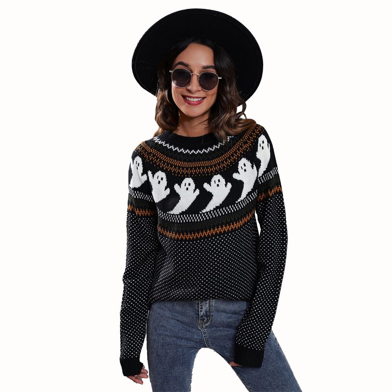 Wanita sweater tarik tema halloween