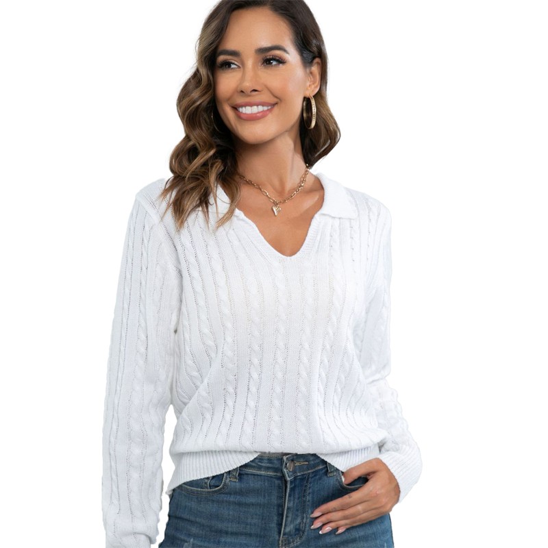 Lapel v leher sweater wanita