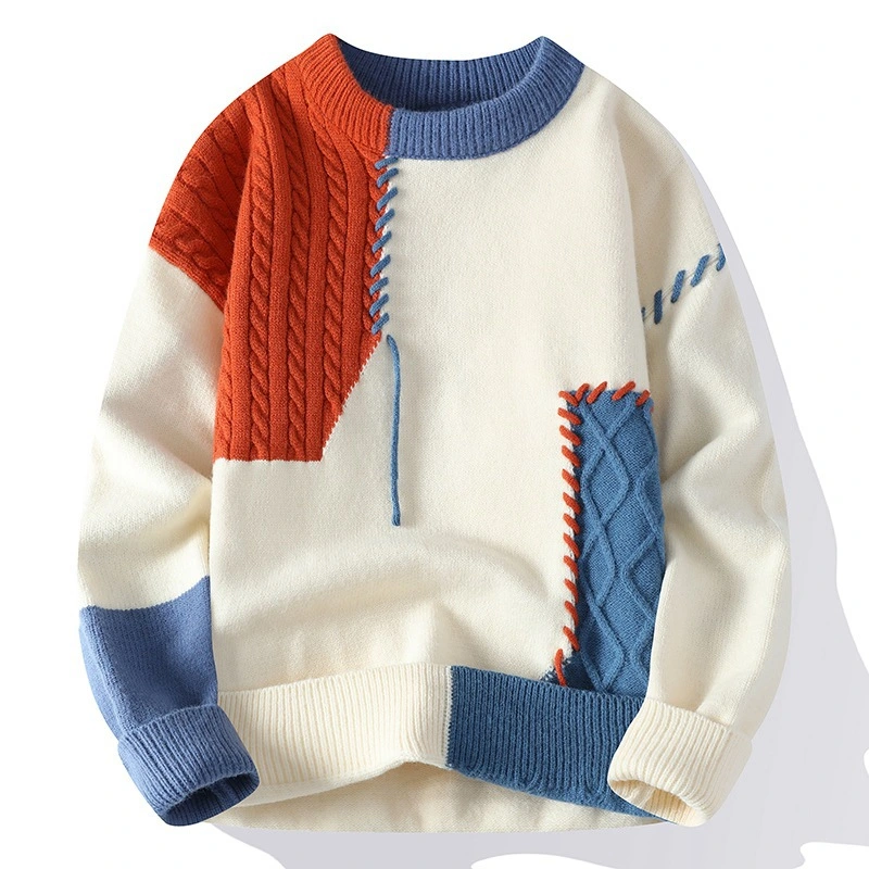 Lelaki Crewneck Pullover Warna Blok Sweater