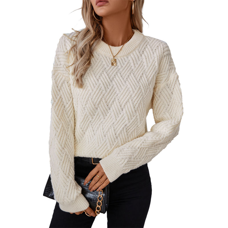 Wanita krew leher sweater rajutan vintaj