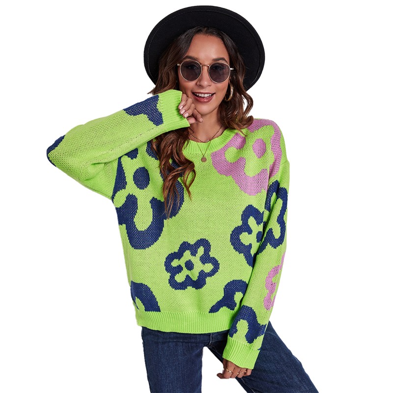 Wanita Bunga Jacquard Sweater Knit