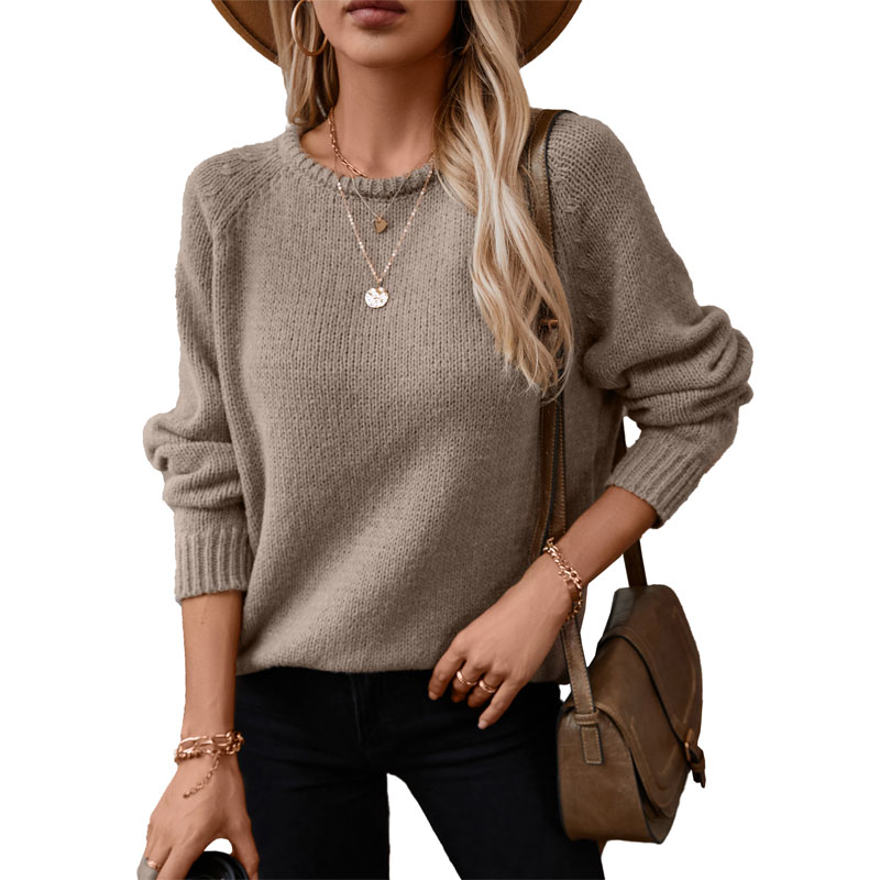 Wanita pusingan leher pullover sweater hem