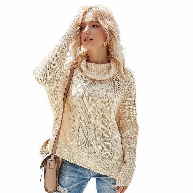 Sweater Jacquard Turtleneck Wanita